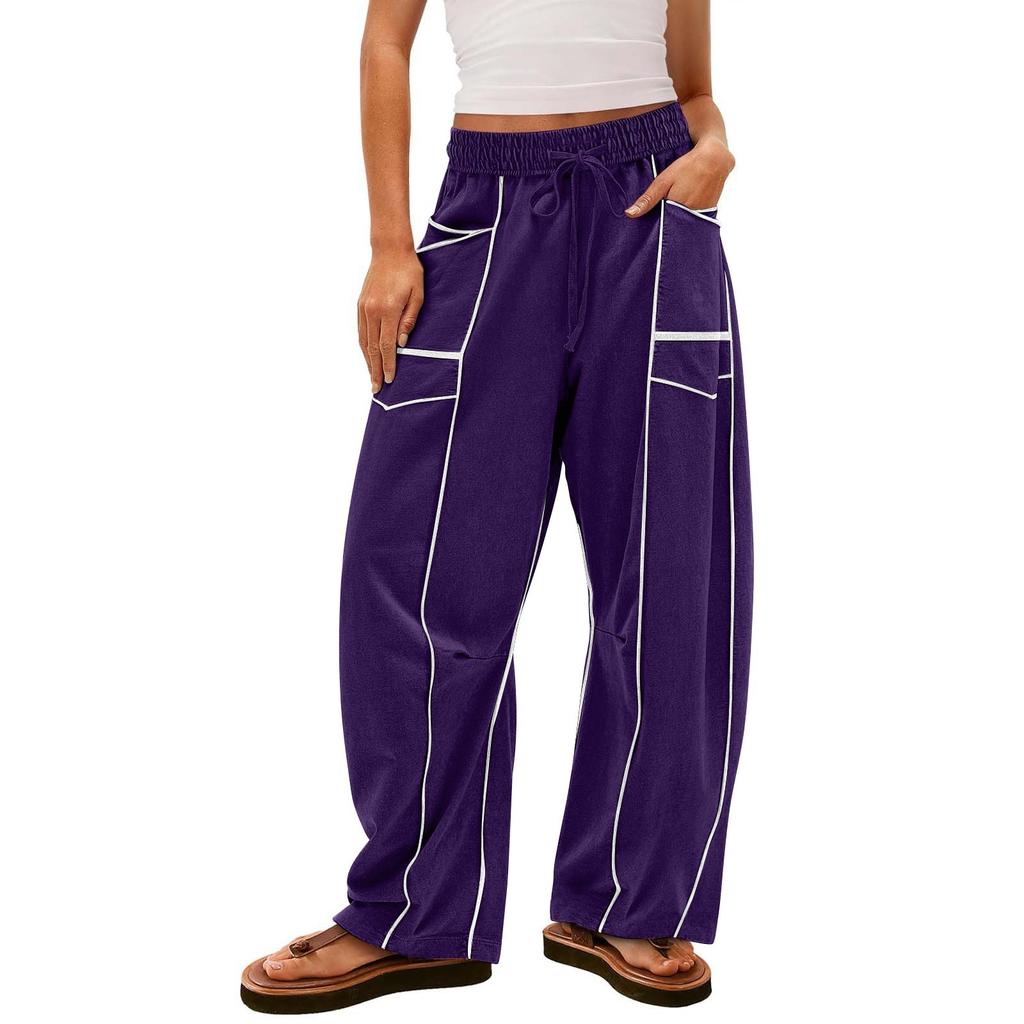 Women's Wide Leg Pants With High Waisted Straight Leg And Spliced Pocket Casual Pants