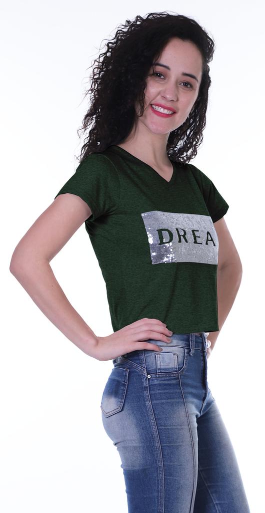 Moomaya Womens Short Sleeves V Neck Tshirt Top w  Sequin Patch ShortTee Summer