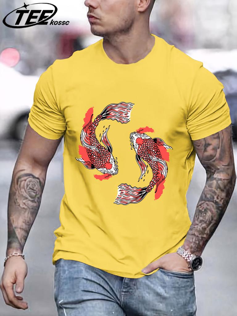 Japanese Harajuku Soaring Koi Print T Shirt Men Summer Casual Short Sleeve ONeck Loose TShirt Cotton Unisex Fashion Clothing