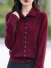 Cross2025 Women's Thickened High Collar Wool Sweater Coat - Autumn/Winter Temperament Simple Lapel Top