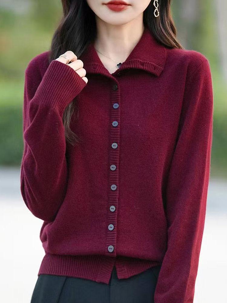 Cross2025 Women's Thickened High Collar Wool Sweater Coat - Autumn/Winter Temperament Simple Lapel Top