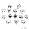 15Pcs Vintage Silver Joint Knot Rings Set Women Bohemian Stackable Joint Finger Rings Retro Stone Crystal Stacking Rings