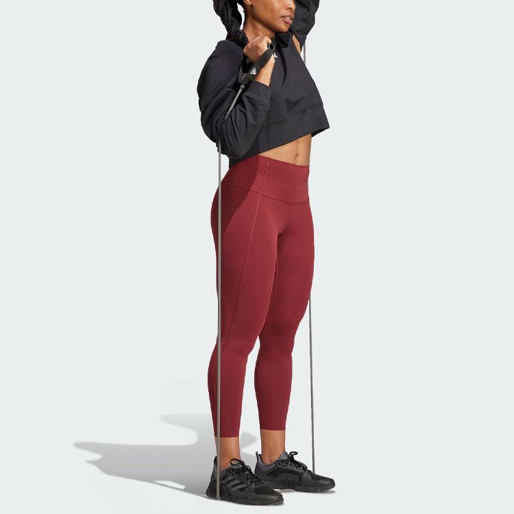 Adidas SS23 Solid Color Quick-Dry Cropped Fitness Pants Women Bottoms Dark-Red IA7163