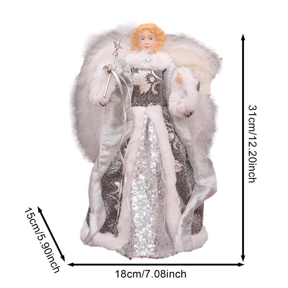 Angel Christmas Tree Topper Delicate Elegant Christmas Angel Topper With White Feather Wings 7.08in Angel Treetop Figurine