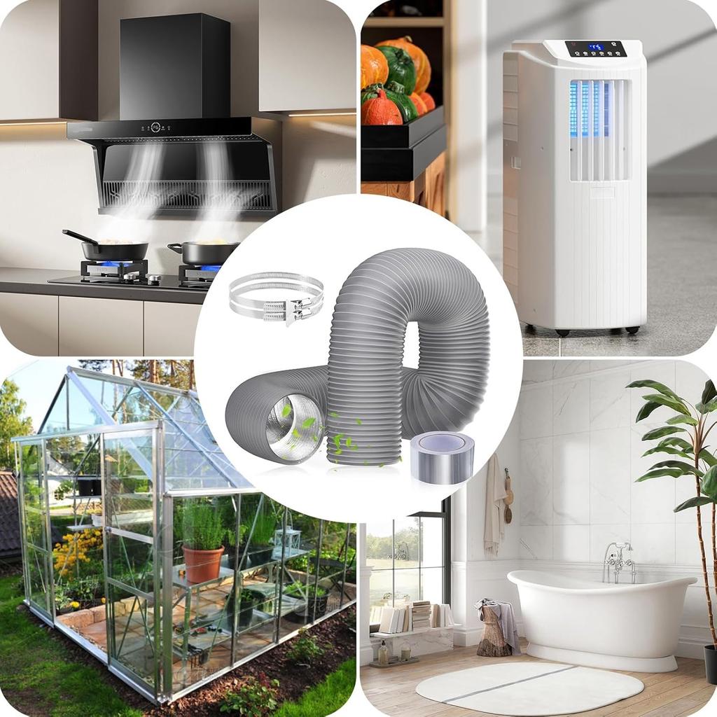 Exhaust Hose 100mm Suction Hose Ventilation Pipe Length 2.5m with 2 Hose Clips Aluminium Foil Tape for Air Conditioner