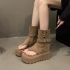 Thick-soled Trousers, Cool Boots for Women 2025 Summer New Fashionable Small Men, Heightening Roman Short Boots, Sandals, Muffin