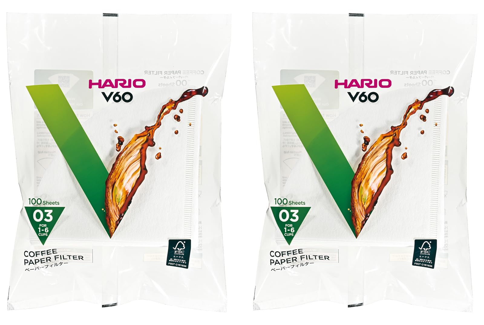 HARIO V60 Paper for 200 filters per White Filters, 03W, 1-6 cups, pack, (VCF-03-100W)