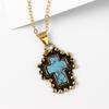 Retro Distressed Bohemian Style Cross Trend Turquoise Pendant Necklace
