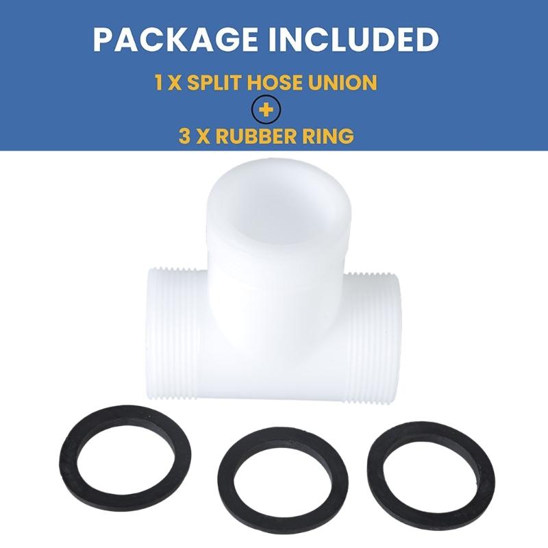 Pool Hose Adapter Connector Replacement T Splitter with 3 Rings Connectors 1.5in Valves to 1.5in Hose for Swimming Pool