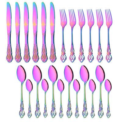 Service de table de cuisine de luxe, 24 pièces, vaisselle Vintage, couverts occidentaux en acier inoxydable, couteau arc-en-ciel, cuillère, fourchette, service de couverts
