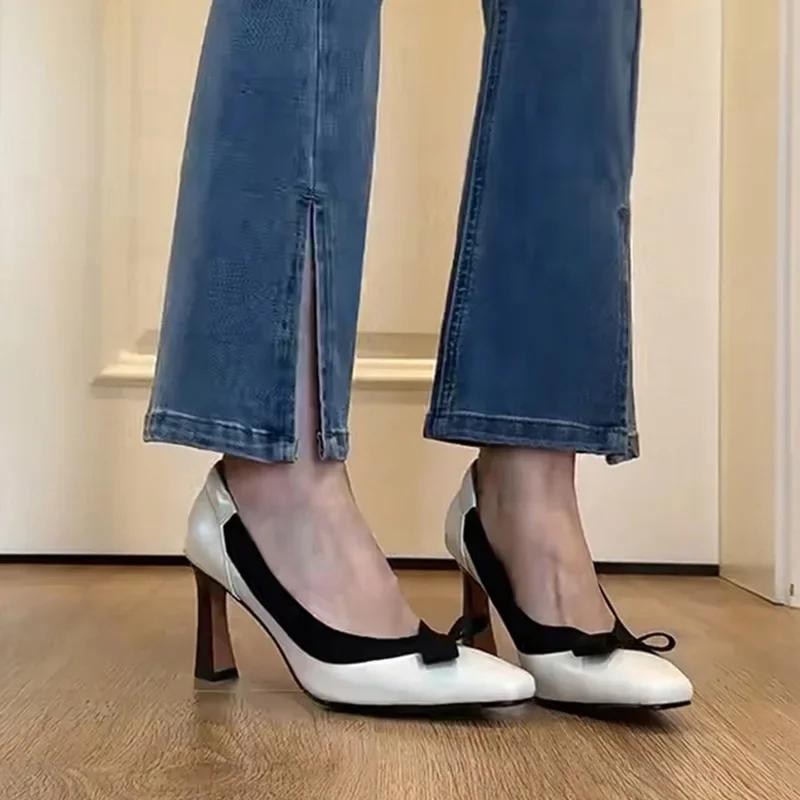 New Women's Retro Round Toe Elegant High Heels Ladies Cross Straps Shallow Party Dress Shoes Women Pumps
