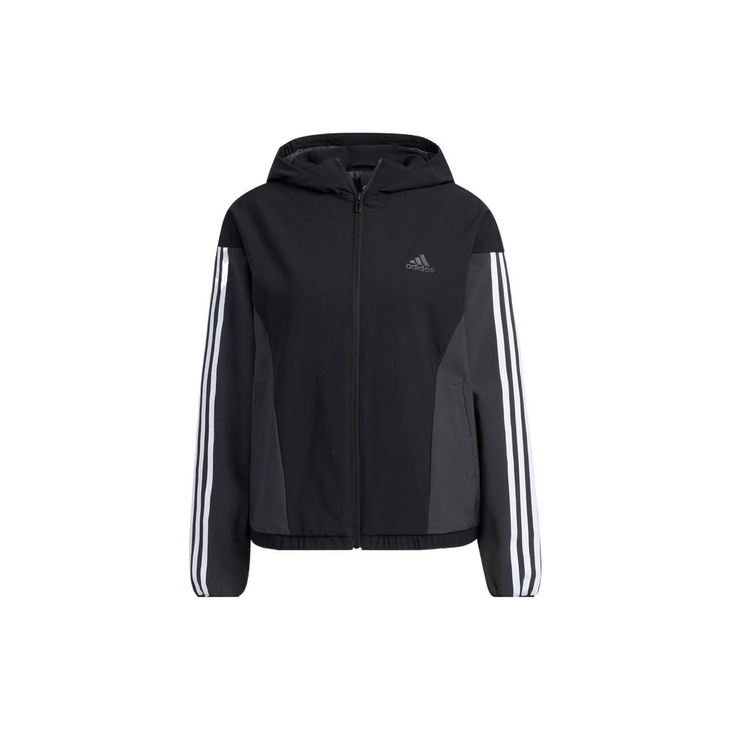 Adidas Logo Print Sports Hooded Jacket Women Tops Black HY2874