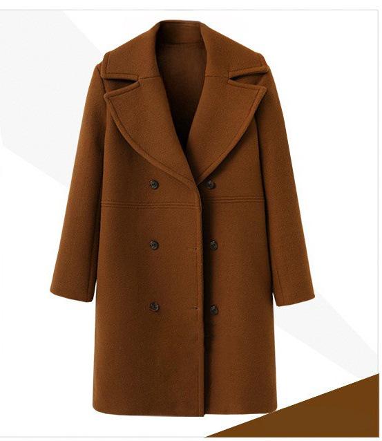 European & American Large Size Women's Double-Breasted Woolen Coat, Medium-Length Trench for Autumn & Winter