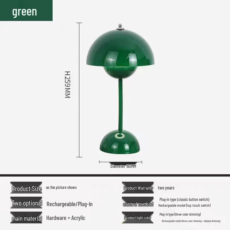 Danish Mushroom Table Lamp - USB Bedroom Night Light with Metal Iron Art Design