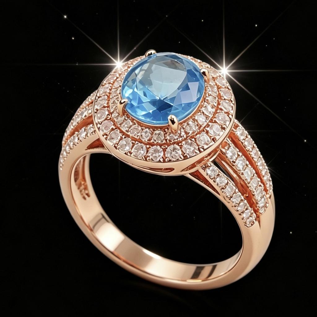 Gold Color Ring for Women Fashion Party Daily Versatile Luxury Wedding Inlaid Shiny Blue CZ Elegant Accessories Jewelry