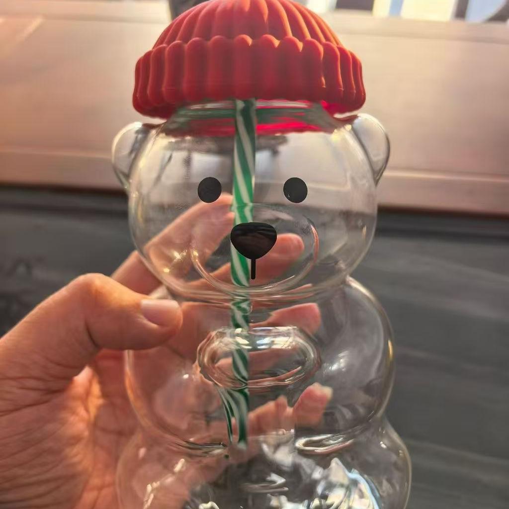 High-Value Portable Bear Glass Cup - Thickened, Cute Office Coffee Mug 401-500ml