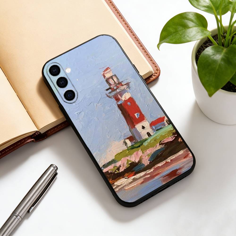 Art oil painting of a lighthous Phone Case Black Silicone Soft For Samsung Galaxy A73,A72,A71,A70,A53,A52,A51