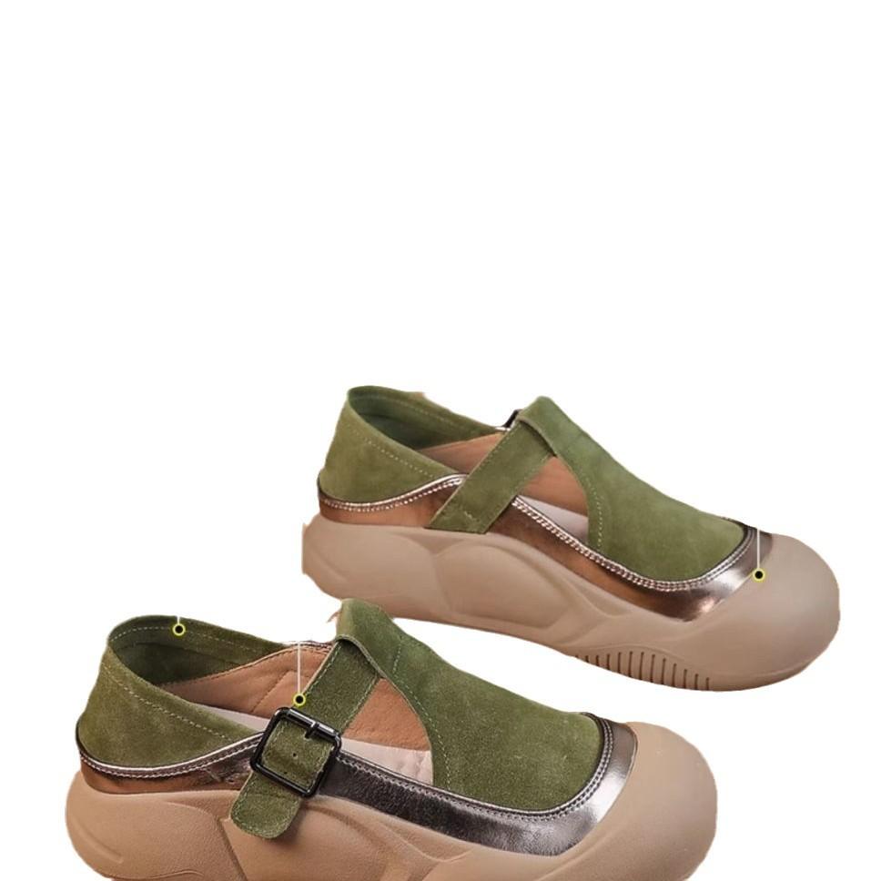 Summer thick-soled heightening cool women's shoes Baotou Mint Mambo hollow breathable casual retro single shoes