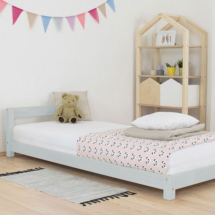 Lit enfant - BENLEMI - DREAMY - 120 x 180 cm - Bois massif - Gris clair