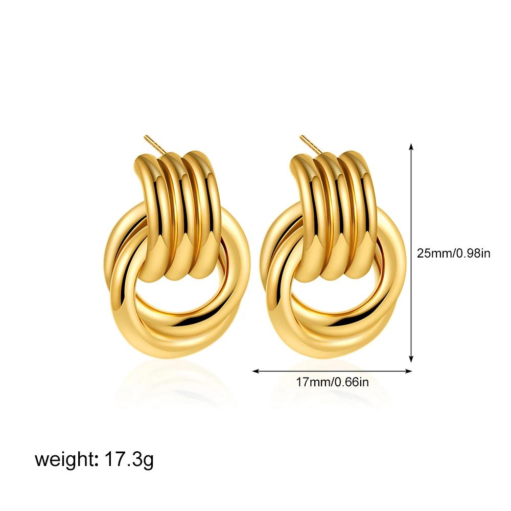 Fashion Multilayer Twist Circle Stud Earring for Women Stainless Steel Gold Silver Mix Color Round Earring Vintage Jewelry Gift