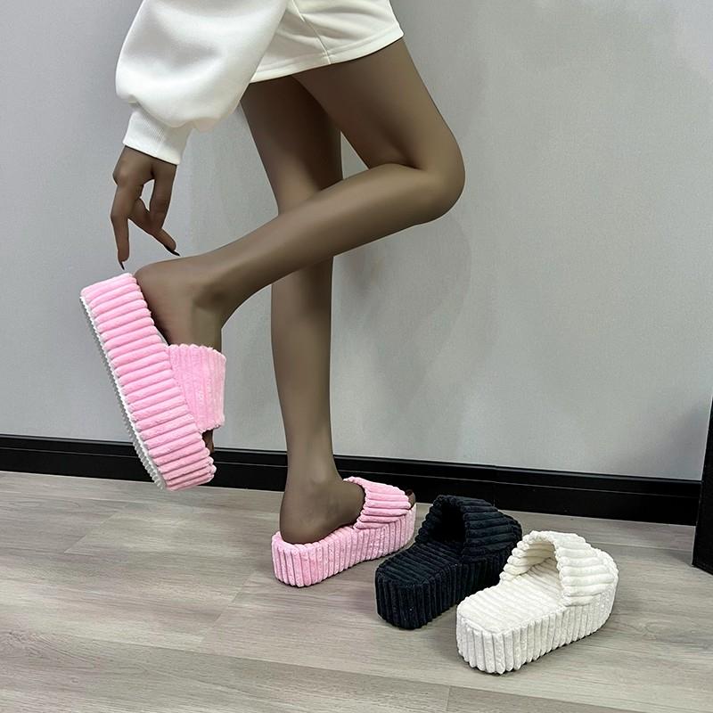 Fashion Woman Furry Ladies Faux Fur Luxury Fluffy Plush Slipper House Soft Fuzzy Girl Platform Indoor Flat Casual Sabot Round Toe Winter