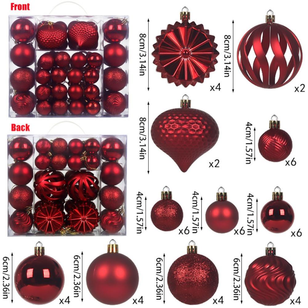 48PCS High-quality Plastic Christmas Ball Set 4/6/8cm Suspensable Christmas Tree Balls Solid Color Xmas Ornament Ball Party