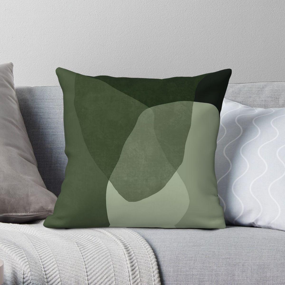 Lu Xika Chen Unisex Dark/Green Boho Shapes Square Pillowcase Polyester Linen Velvet Creative Zip Decor Pillow Case Room Cushion Case