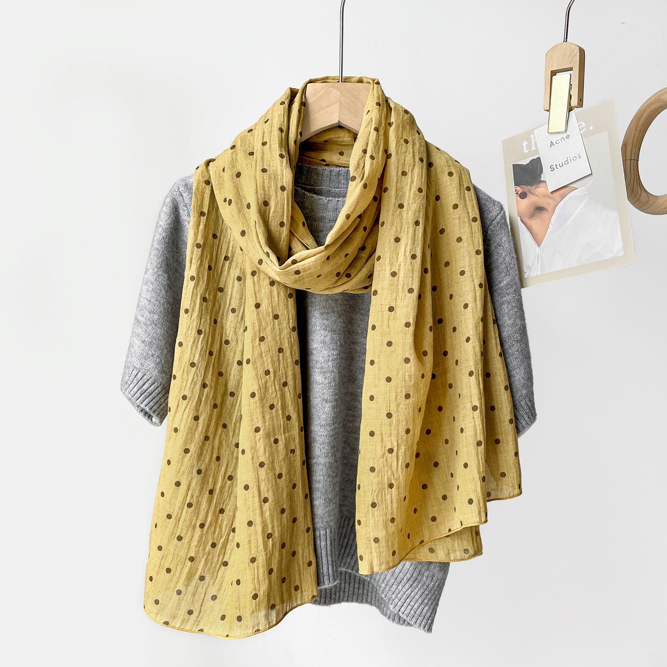 Ethnic style polka dot cotton and linen long scarf scarf pleated shawl spring and summer 2026 thin literary long silk scarf scarf scarf