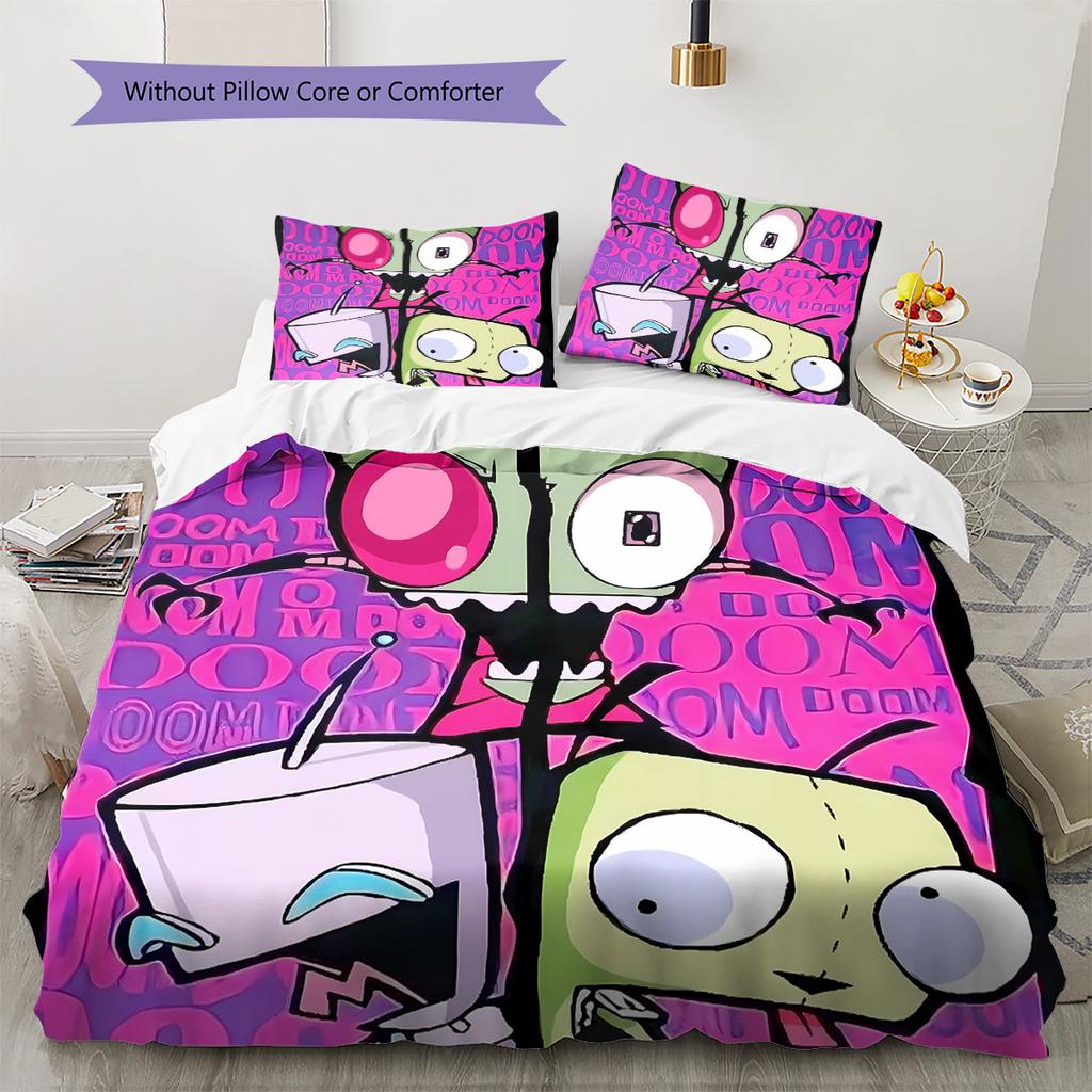 Invaderzim Pattern Bedding Quilt Set Quilt Cover Pillowcase Home Decoration Birthday Gift (1 * Duvet Cover + 2 * Pillowcase, Without Core)