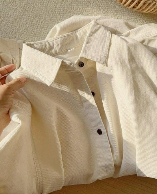 Women's Corduroy Shirt: Autumn/Winter Korean Style Long Sleeve Lapel Cardigan Top