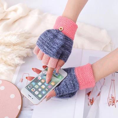 Winter Warm Half-finger Gloves with Covers and Fleece for Cold Protection Wool Knitted Student Writing Touch Screen Cycling Gloves
