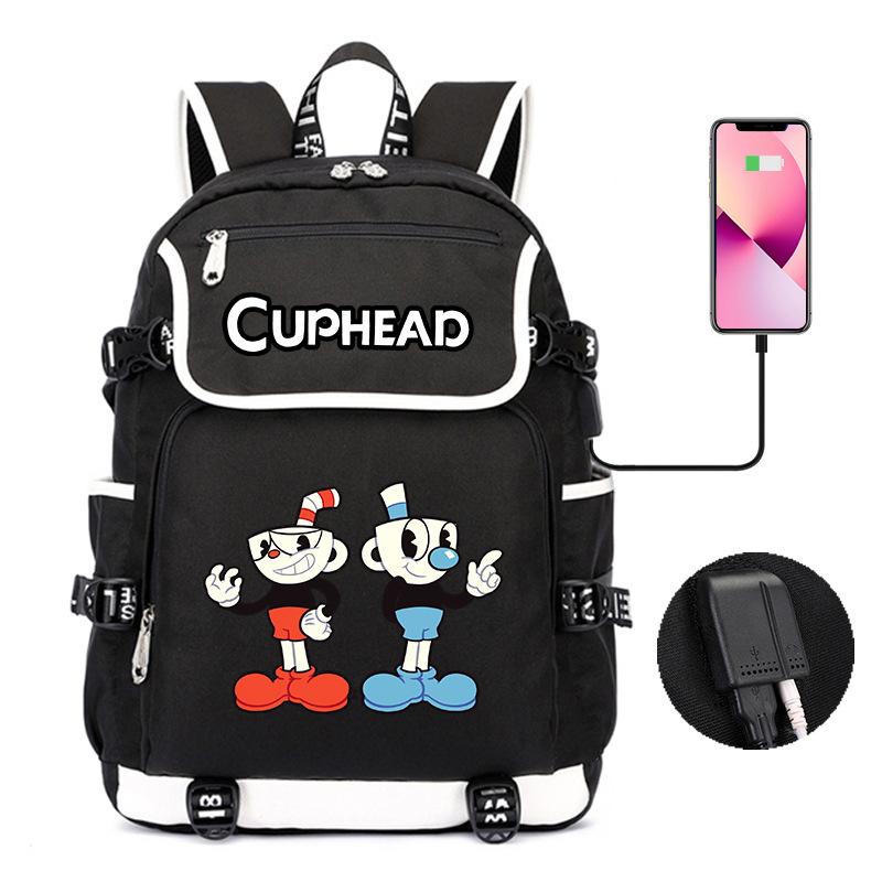 

Cuphead Teacup Head Adventure Peripheral Cartoon Pattern, Backpack, Student Schoolbag Usb Computer Bag 18inch