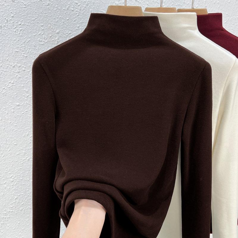 

Женская осенне-зимняя базовая рубашка с полуворотником-стойкой из немецкого бархата с воздушной прослойкой, новый бархатный высококачественный верхний топ для верхней одежды M кофейный