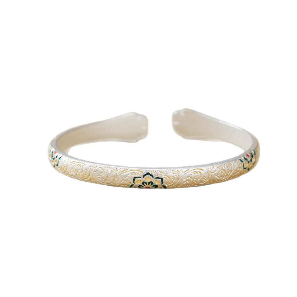 Traditional Enamel Flower Bangle Cat Paw Women's Opening Bracelet  Jewelry Gifts