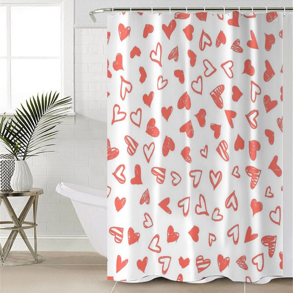 

1Pc Cute Red Heart-Patterned Shower Curtain, Polyester Fabric, Machine Washable, With Hooks, Suitable For Bathroom Decoration. W60H190(CM)-1 Pcs