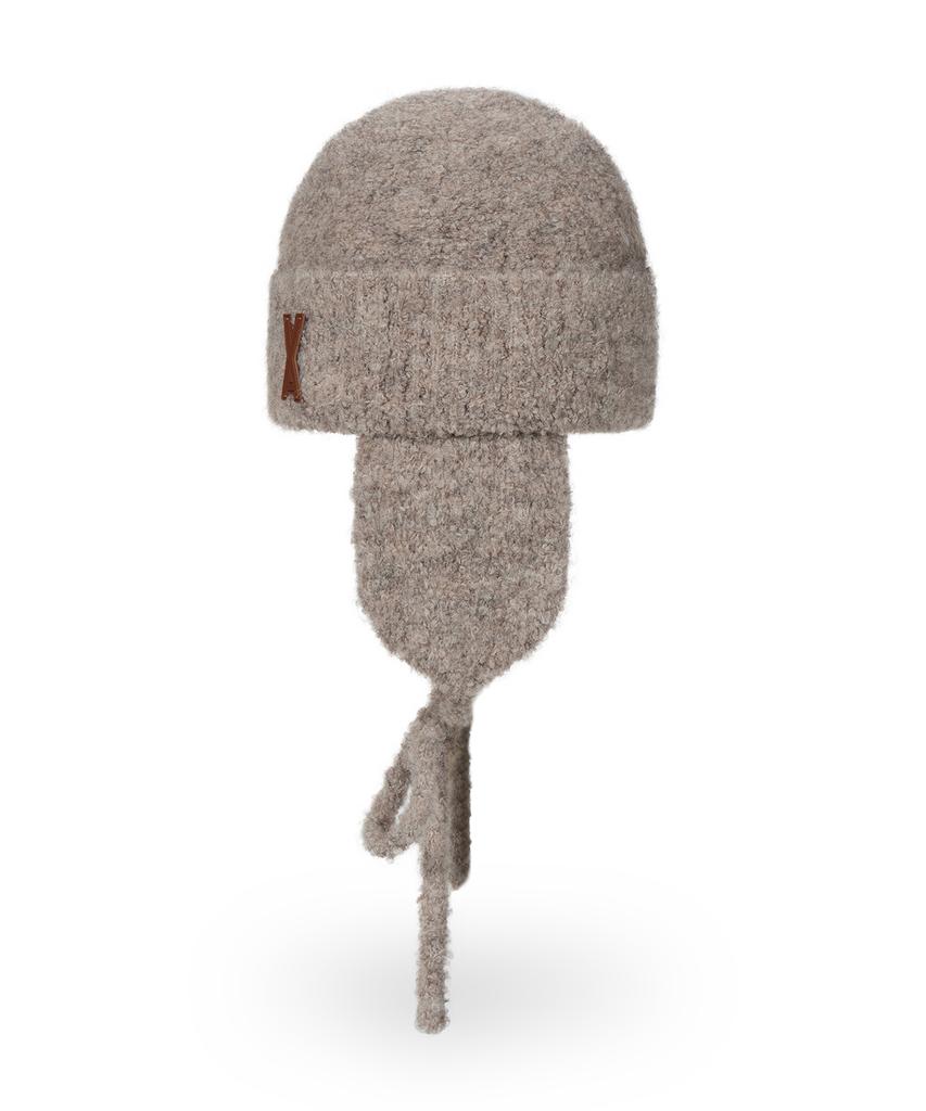 Bajal Va Patch Fly Knit Beanie Beige
