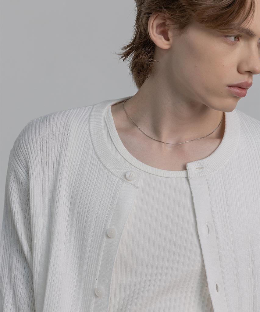 DECOROSO Mix Ribbed Round Cardigan [White]