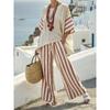 1D European and American Style Plus-size Loose Casual Five-quarter Sleeve Women's Summer Fashion Seaside Vacation Beach Two-piece Set