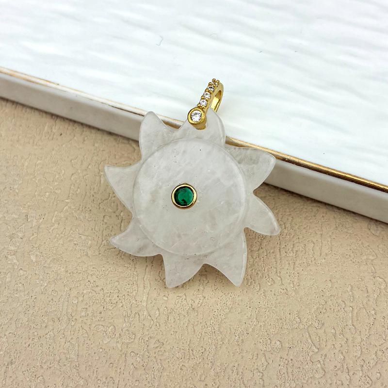 Blue Vein & Tiger Eye Sunflower Pendant Necklace with Natural White Crystal
