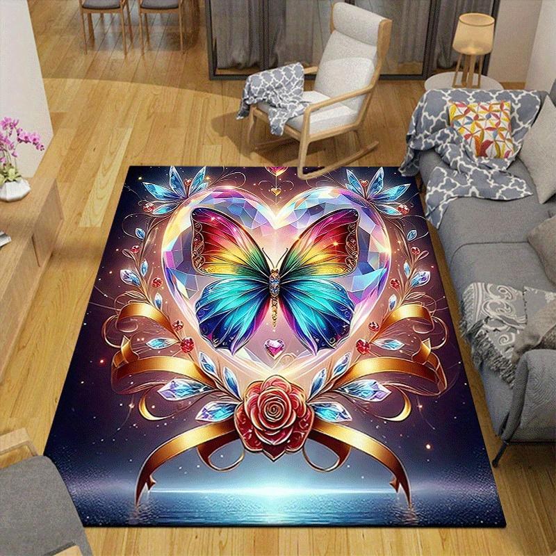 1pc Butterfly In the Glass of Love Print, Design Indoor Area Rug - Soft, Anti-Slip, and Durable Gaming Room Decor for Bedroom