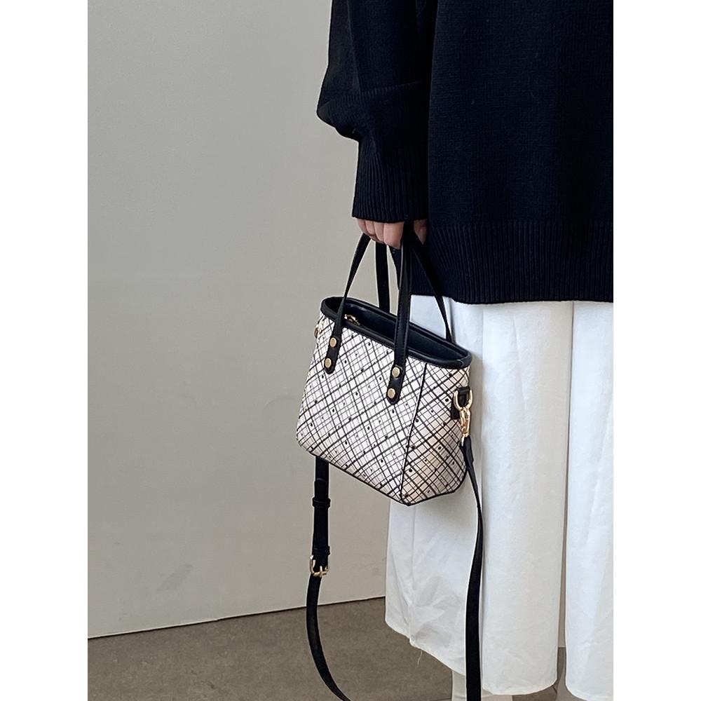 IELGY Female Bag Vegetable Basket Portable Plaid All-Match One-Shoulder Cross-Body Bag