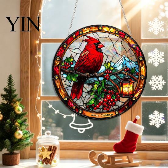 Acrylic Holiday Hanging Decorations Christmas 2D Suncatcher, Stained Glass Style Black Cat Window Hanging, Decorative Wall Plaques Colorful