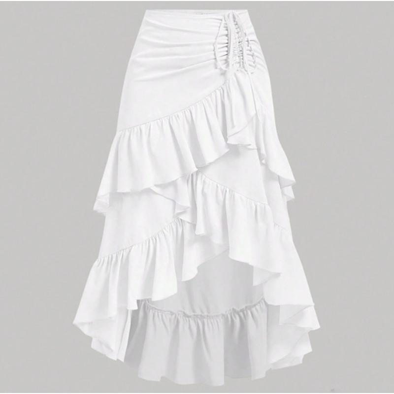 Summer New Temperament Elegant High Waist Splicing Thin Ruffle Hem Skirt