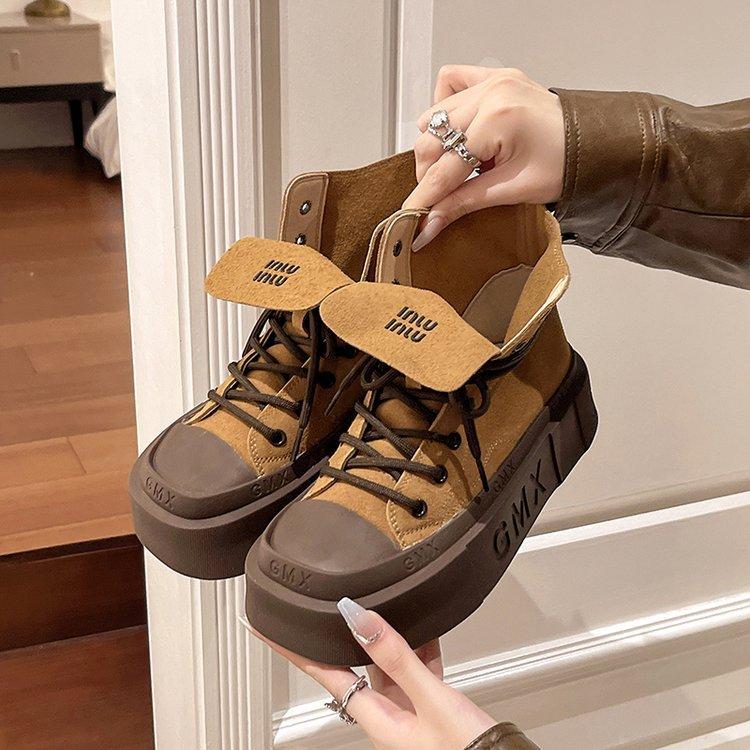 

Кожаные модные повседневные туфли с квадратным носком женские 2025 новые на толстой подошве на шнуровке с лацканом два способа носки маленькие кеды обувь с высоким верхом прилив 40 малиновый