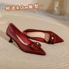 High Heels Women's Thin Heels Red Wedding Shoes New Small Heels Soft Leather Shallow Mouth Pointed Single Shoes