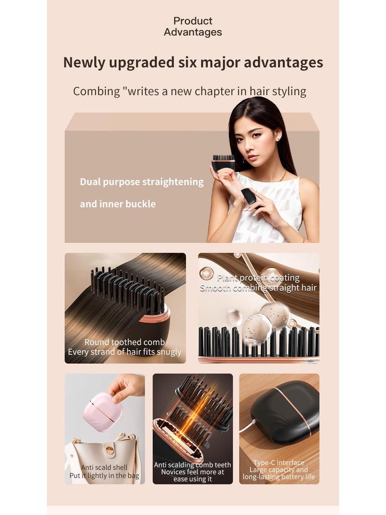 Portable Rechargeable Multi-Functional Hair Straightening Comb