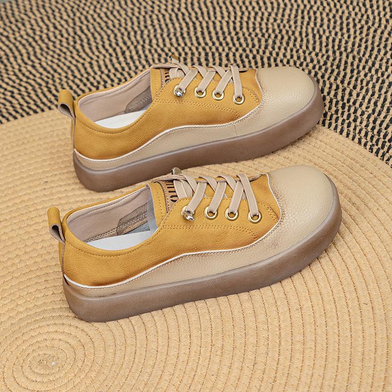 Fashion GKTINOO Women Sneakers 2025 Spring New Genuine Leather Loafers Women Casual Lace-up Women's Nurse Shoes Big Size