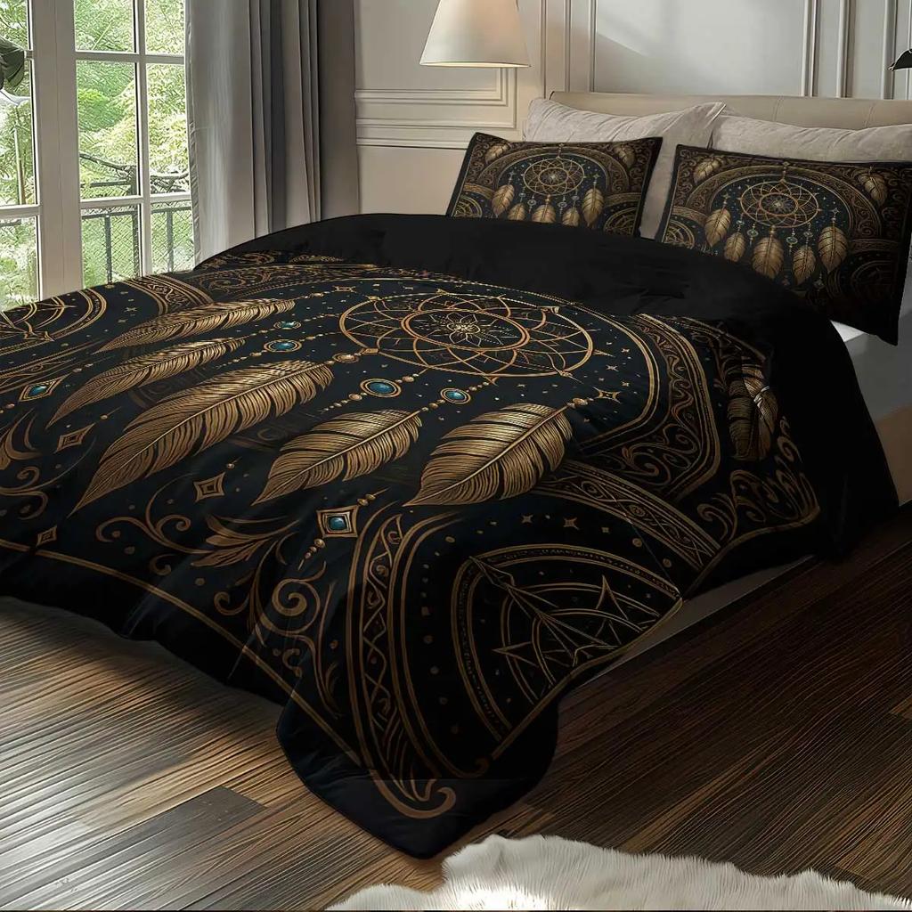 3Pcs Dreamcatcher Pattern Printed Bedding Set1 Quilt Cover+2 Pillowcase Suitable For Adults Bedroom Home Decoration