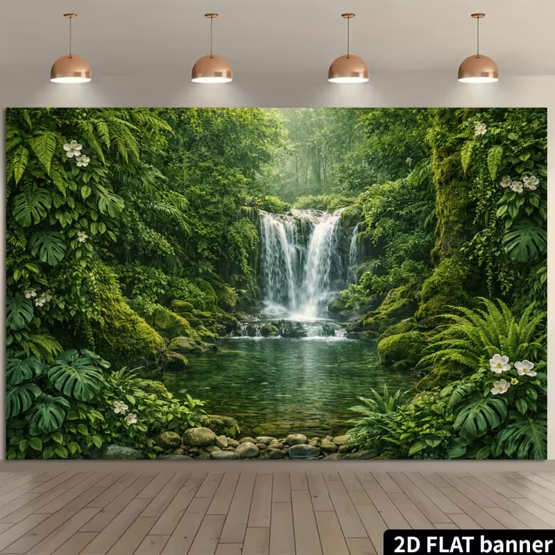 2D Jungle Waterfall Backdrop for Nature, Bohemian and Tropical Themed Photography