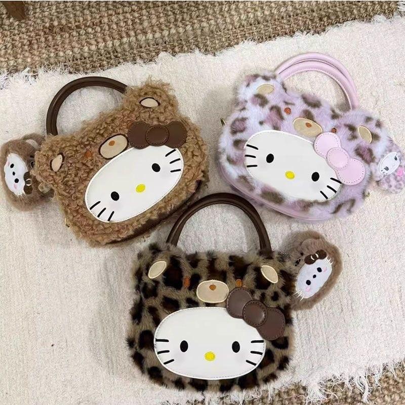 Hello Kitty Retro Leopard Print Shoulder Bag With Pu Material For Daily Use